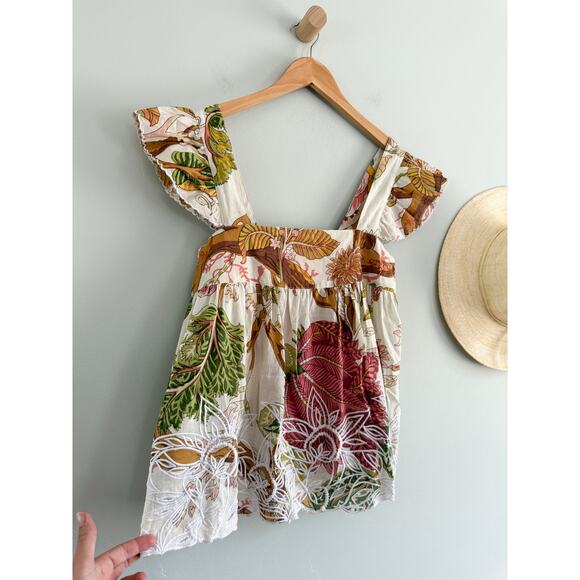 Juliet Dunn | Baby Doll Top Floral Print Embroidered | Sz S (Sz 1) - Picture 3 of 9